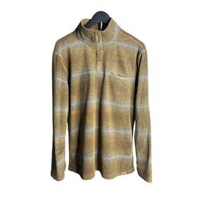 DKOTA Grizzly Men's Soft Stripe Green/Gray Fleece Henley Pullover Size L